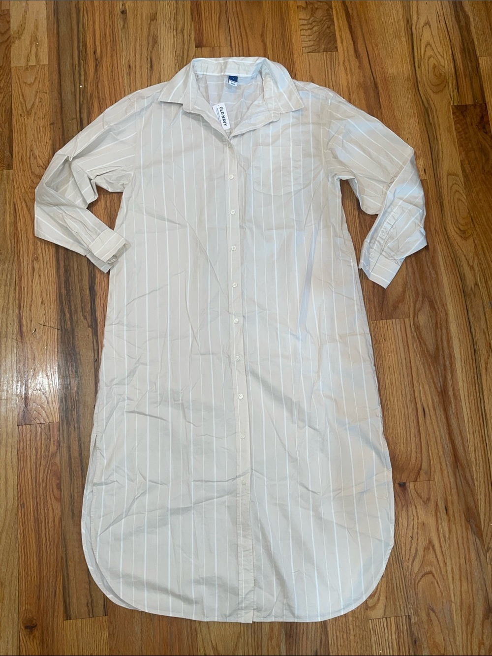 NEW Old Navy Women's White Pinstripe Long Button-Down Shirt Dress S